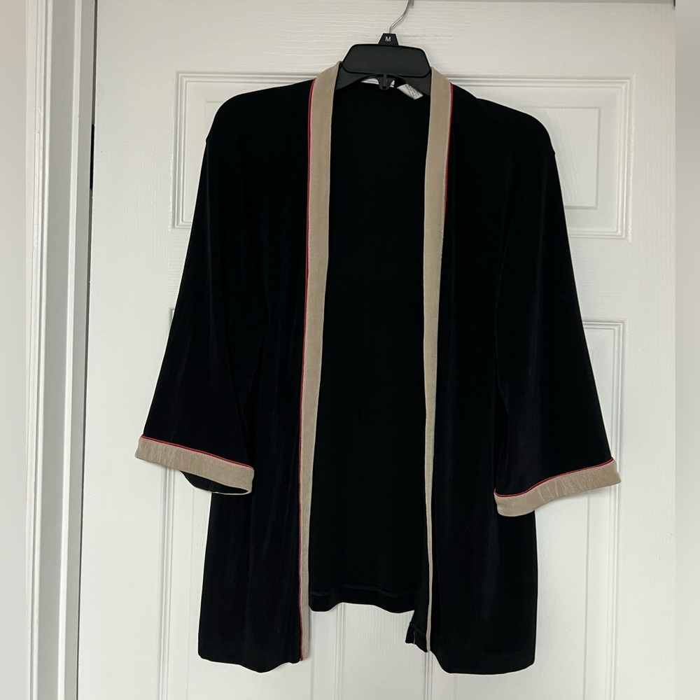 Chico's Black Cardigan with Cream and Red Accents